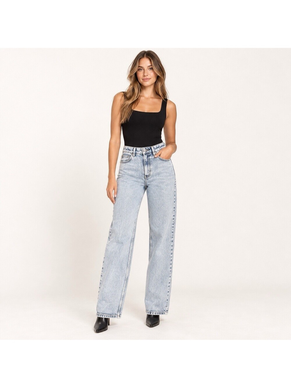 LILOU Wide Leg Jeans Women’s Medium New Light Acid Wash High Rise Y2K